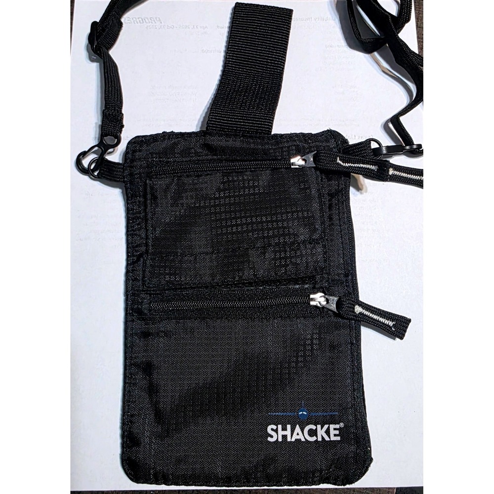 Shacke Black Nylon Travel Neck‎ Wallet Passport Holder RFID Blocking Pouch Bag